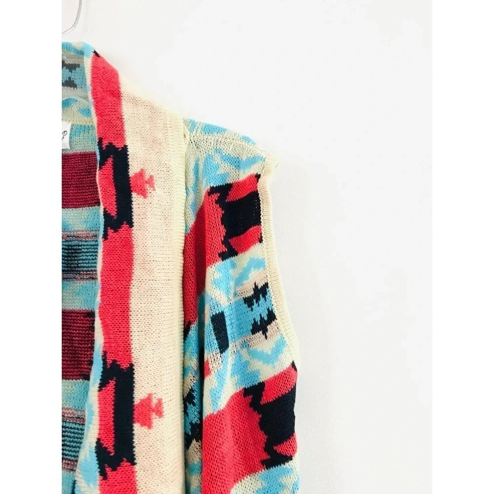 Anthropologie B sharp Aztec Tribal Draped Wrap Swing Cardigan Size ML Sleeveless